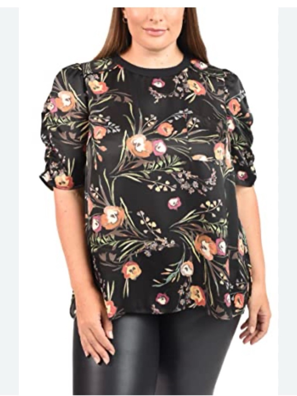 DR2 Black Floral Puff-Sleeve Blouse by Daniel Rainnin plus size